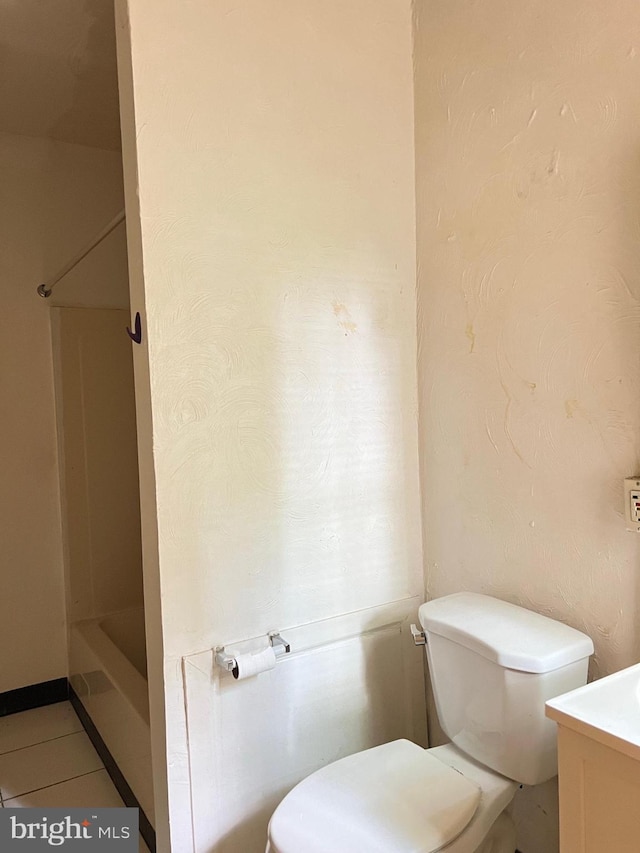 full bathroom with tile patterned flooring, vanity, toilet, and shower / bath combination