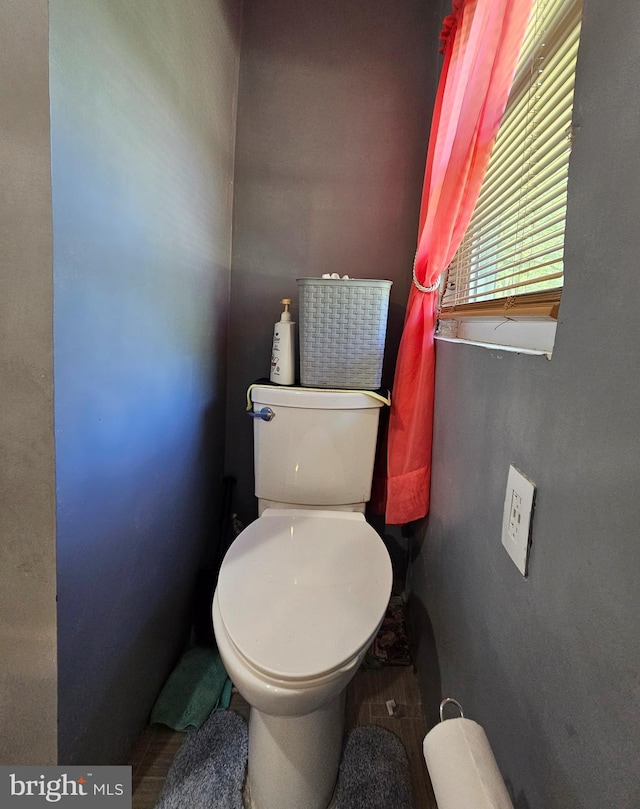 bathroom with toilet and wood-type flooring