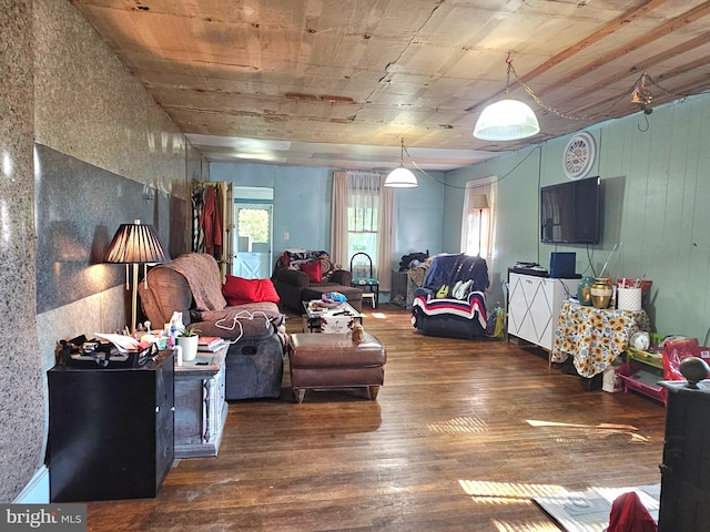 living room with dark hardwood / wood-style floors