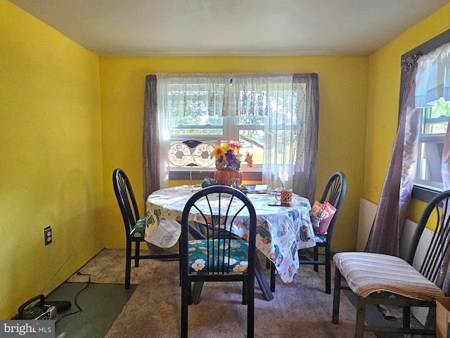 dining space with carpet flooring