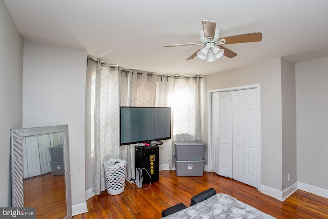 interior space featuring ceiling fan and hardwood / wood-style floors