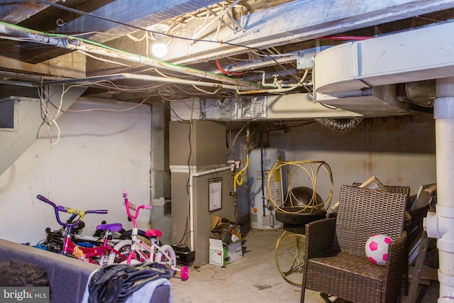 basement featuring gas water heater