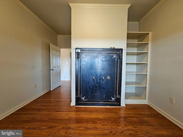 interior space with crown molding and dark hardwood / wood-style floors