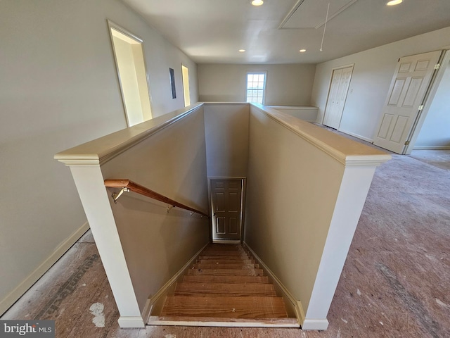 stairs with hardwood / wood-style flooring