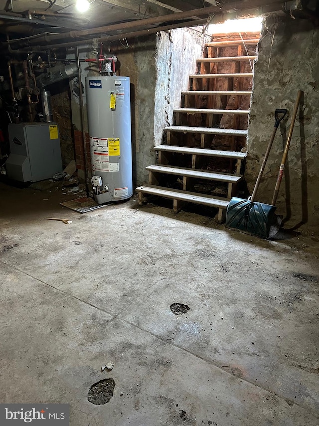 basement featuring water heater