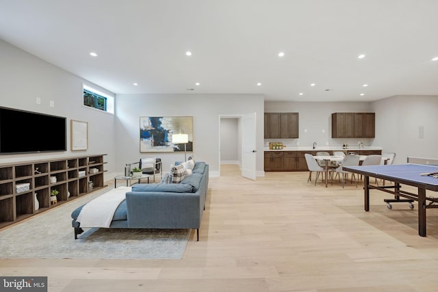 living room with light hardwood / wood-style flooring