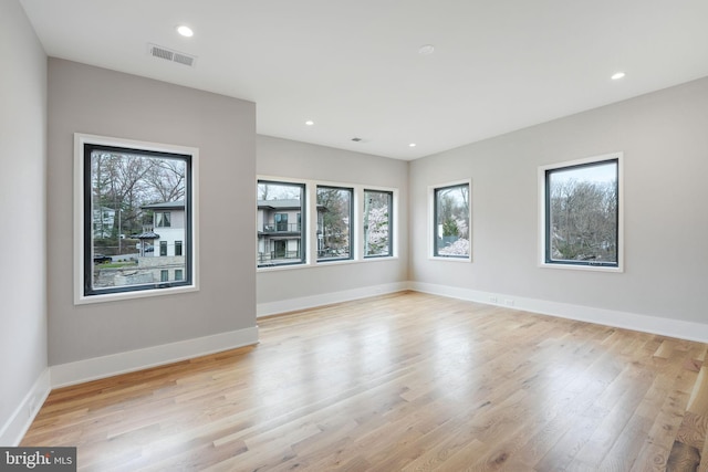 spare room featuring light wood-type flooring and a healthy amount of sunlight