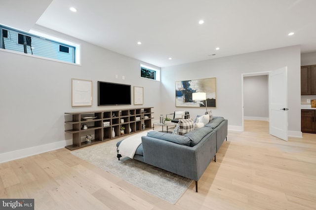 living room with light hardwood / wood-style flooring and a wealth of natural light