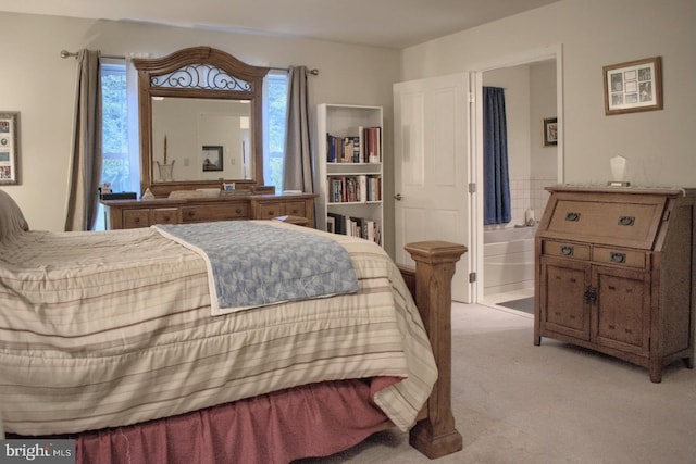 bedroom with light carpet