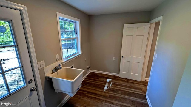 bathroom featuring hardwood / wood-style floors and a healthy amount of sunlight