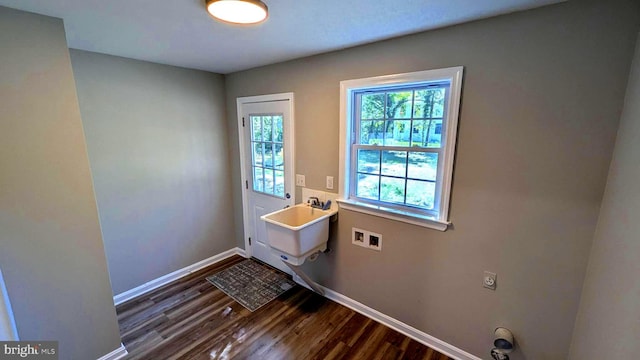 spare room with dark hardwood / wood-style flooring and sink