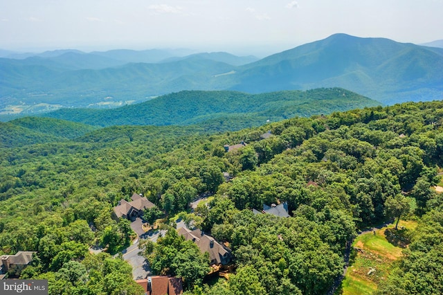 drone / aerial view featuring a mountain view