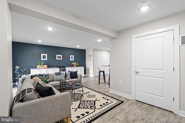 living room featuring light hardwood / wood-style flooring