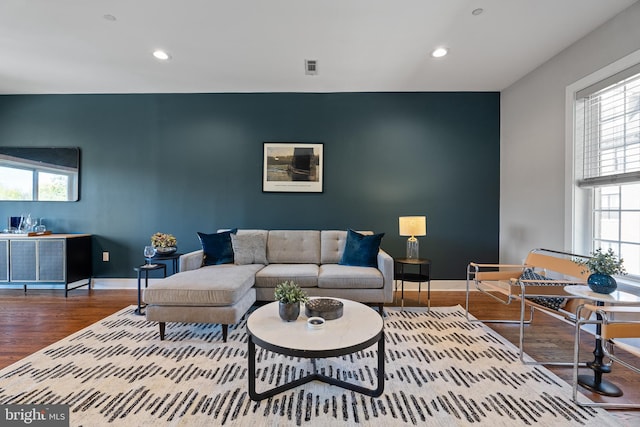 living room with hardwood / wood-style flooring