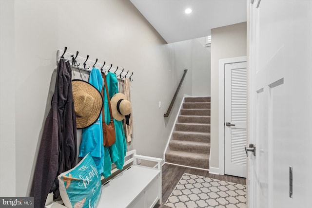 mudroom with dark hardwood / wood-style flooring