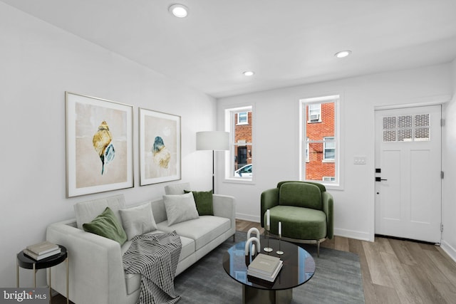 living room with light hardwood / wood-style floors