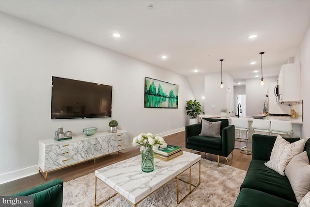 living room with hardwood / wood-style flooring