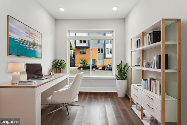 office area featuring dark wood-type flooring