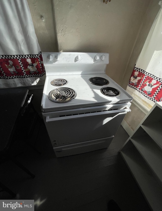 room details with white electric range oven