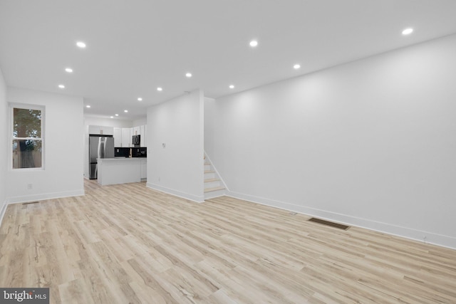 unfurnished living room with light hardwood / wood-style floors