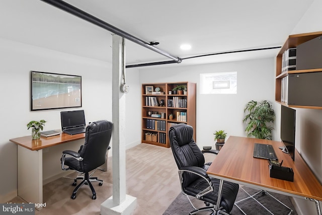 view of carpeted home office