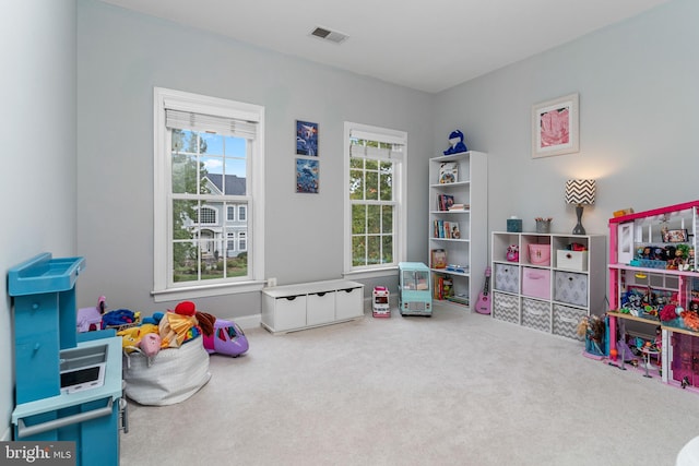 recreation room with carpet floors