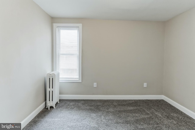 empty room with radiator, plenty of natural light, and carpet