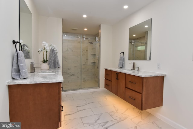 bathroom with vanity and walk in shower