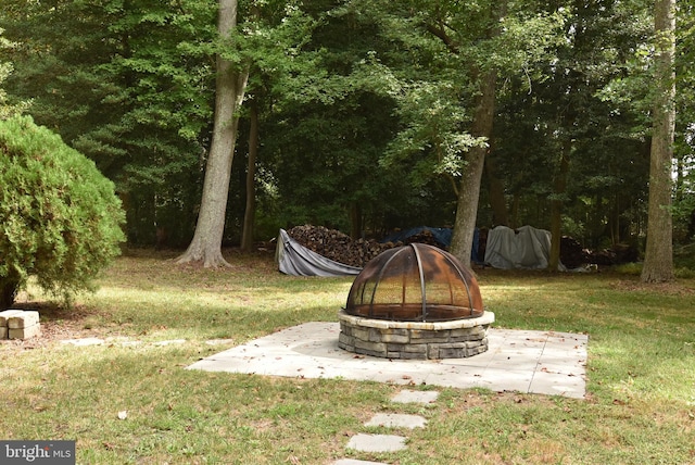 view of yard with an outdoor fire pit