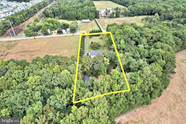 birds eye view of property with a rural view