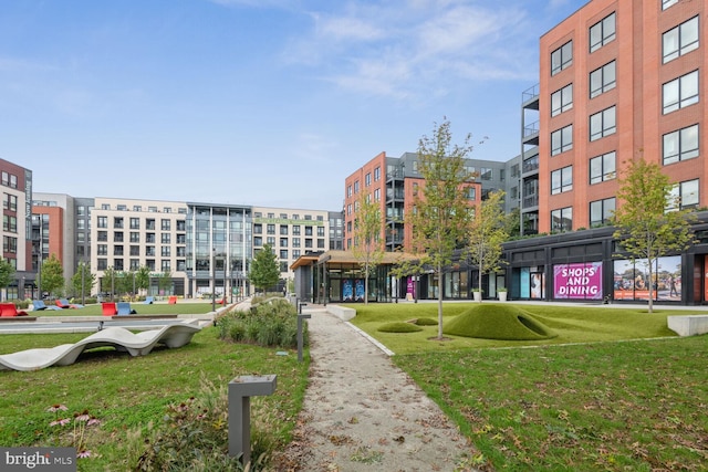 view of community featuring a lawn