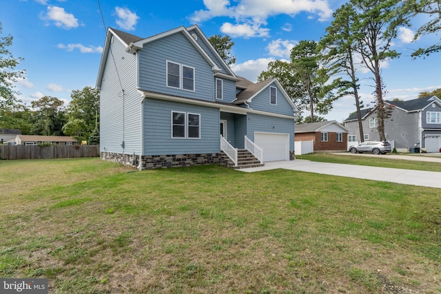 view of front facade featuring a front yard and a garage