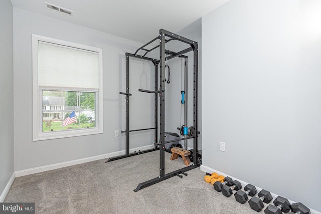 workout area featuring carpet