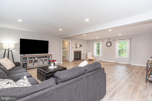 living room with light hardwood / wood-style floors