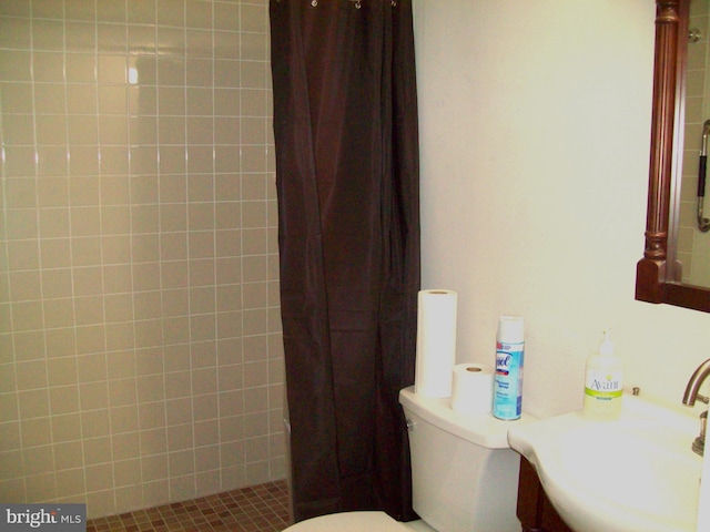 bathroom featuring sink, a shower with curtain, and toilet