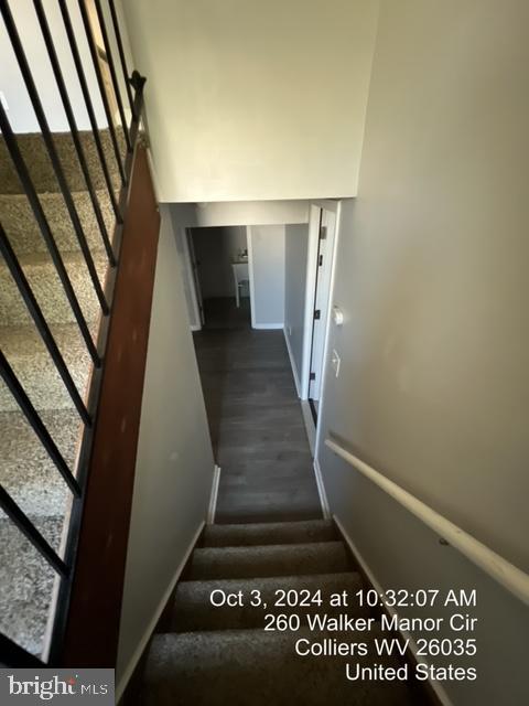 stairs featuring hardwood / wood-style flooring