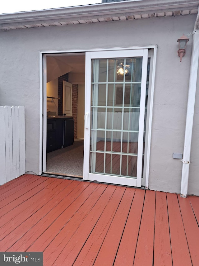 wooden deck with radiator heating unit