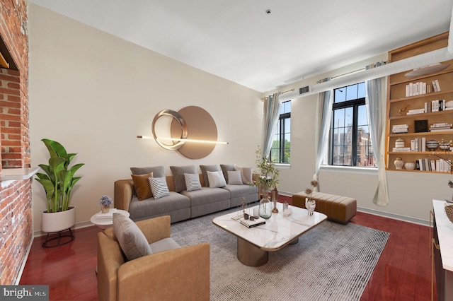 living room with dark wood-type flooring