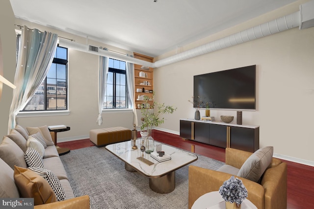 living room with hardwood / wood-style floors