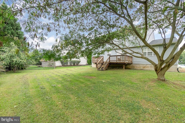 view of yard featuring a wooden deck