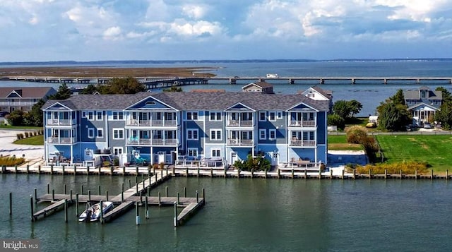 dock area with a water view