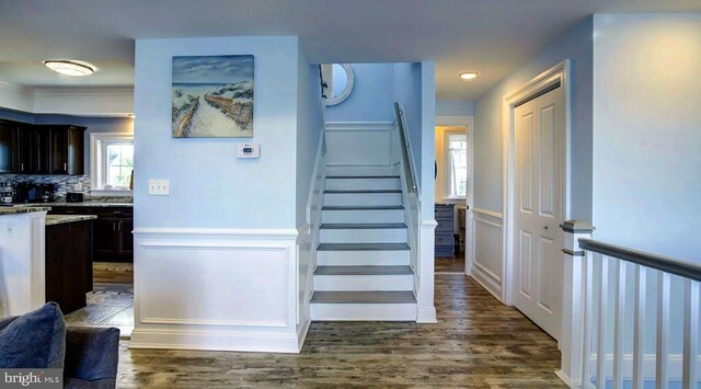 foyer entrance featuring dark hardwood / wood-style floors