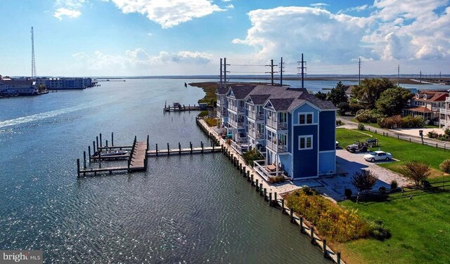 dock area with a water view