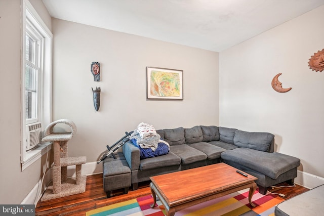 living room featuring dark hardwood / wood-style flooring