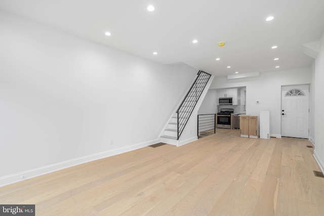 unfurnished living room featuring light hardwood / wood-style flooring