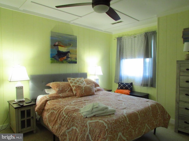 bedroom featuring carpet flooring and ceiling fan