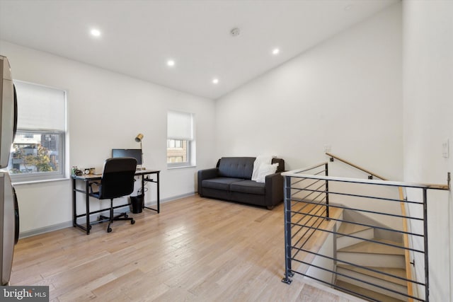 office space with light hardwood / wood-style floors