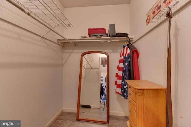 walk in closet with hardwood / wood-style flooring