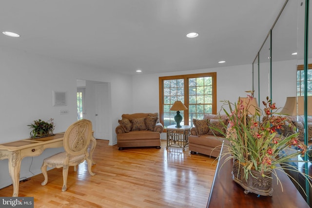 living room with light wood-type flooring