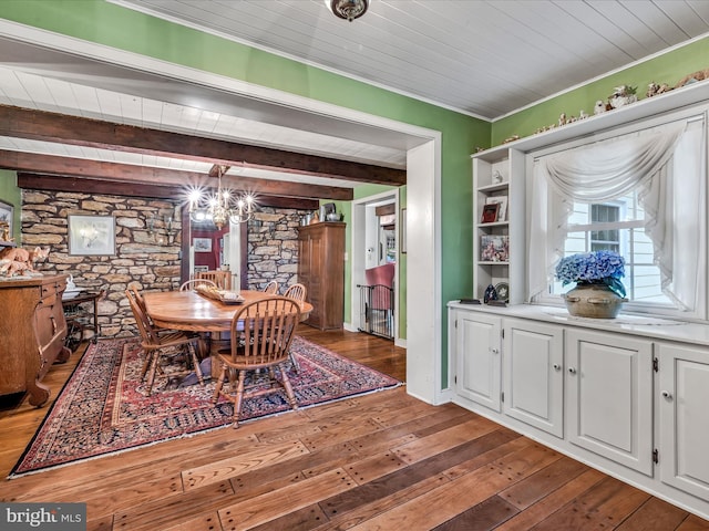 1414 Little Ln, Seven Valleys, PA 17360 - dining room with beam ceiling, wooden ceiling, an inviting chandelier, and hardwood / wood-style flooring